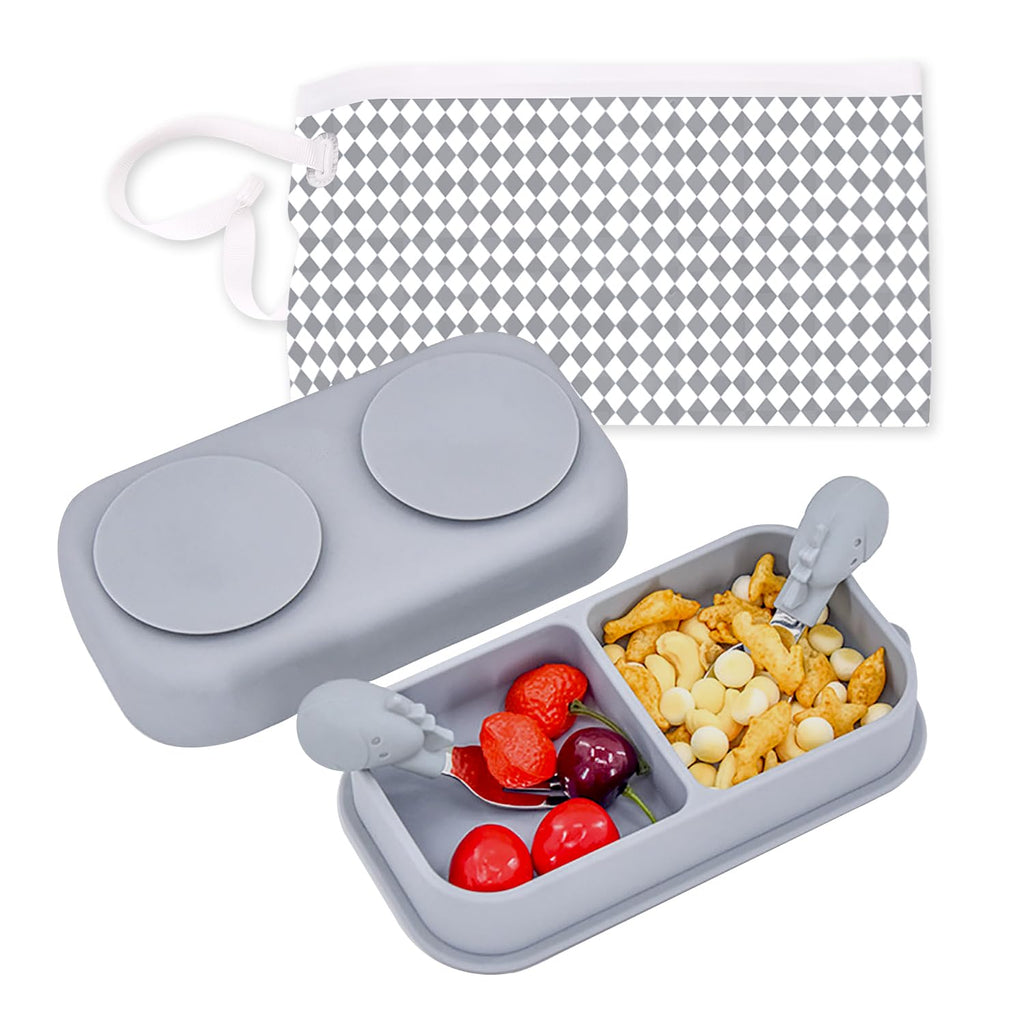 5PCS Travel Suction Plate for Baby Portable Silicone Suction Plate to GoBaby Divided Plate Feeding Set with Travel Bag for Toddler Baby Plate Divided Bowls Travel Essential