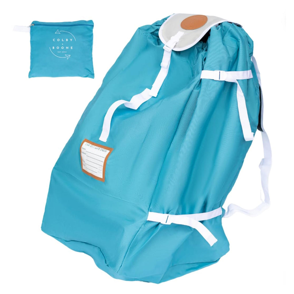 Colby + Boone Car Seat Travel Bag for Airplane | Foldable Car Seat Backpack | Heavy Duty Car Seat Bags for Air Travel | Car Seat Bag | Carseat Cover for Airplane Travel | Blue Carseat Travel Bag